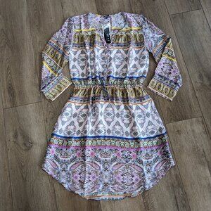 NWT KAS DESIGNS Summer Dress 3/4 Sleeve Boho Floral V-Neck Buttons Lightweight M